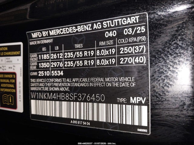 44028337 :رقم المزاد ، W1NKM4HB8SF376450 vin ، 2025 Mercedes-benz Glc 300 4matic Suv مزاد بيع