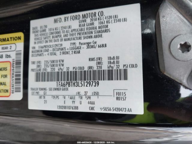 2020 FORD MUSTANG 1FA6P8TH3L5129739 Photo 8