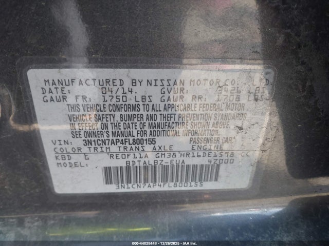 2015 NISSAN VERSA 3N1CN7AP4FL800155 Photo 8