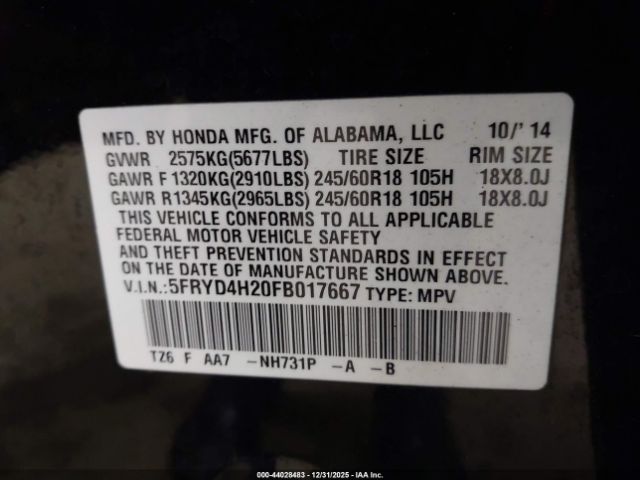 2015 ACURA MDX 5FRYD4H20FB017667 Photo 8