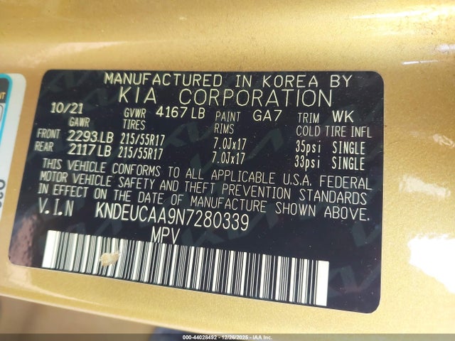 KIA SELTOS S 2022 KNDEUCAA9N7280339 Image 9