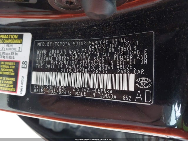 2011 TOYOTA COROLLA 2T1BU4EE4BC538735 Photo 8