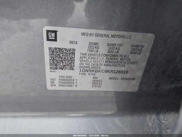 2019 CHEVROLET TAHOE 1GNSKBKC6KR126519 Photo 8