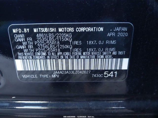 2020 MITSUBISHI OUTLANDER JA4AD3A33LZ042627 Photo 8