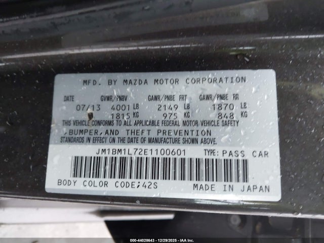 44028643 :رقم المزاد ، JM1BM1L72E1100601 vin ، 2014 Mazda Mazda3 I Touring مزاد بيع