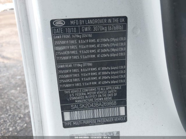 2011 LAND ROVER RANGE ROVER SPORT SALSK2D43BA269868 Photo 8