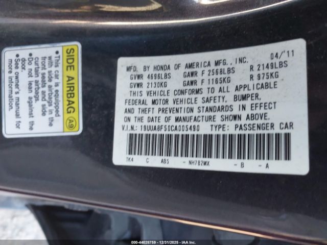 2012 ACURA TL 19UUA8F50CA005490 Photo 8