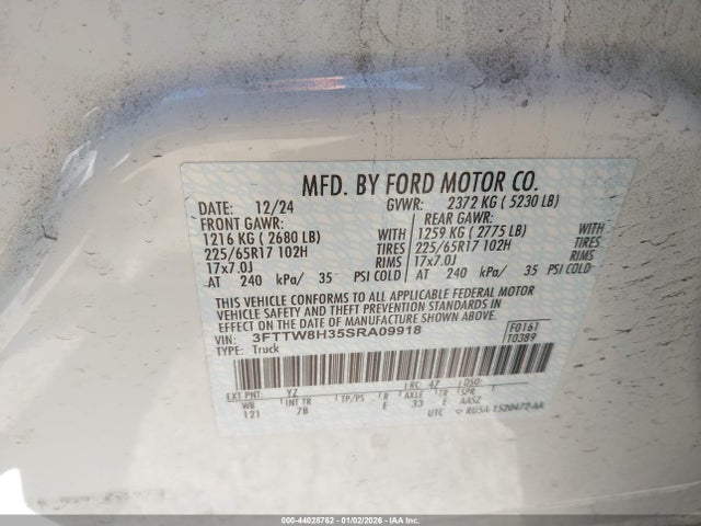 Aukcja sprzedaży 2025 Ford Maverick Xlt, vin: 3FTTW8H35SRA09918, numer aukcji: 44028762