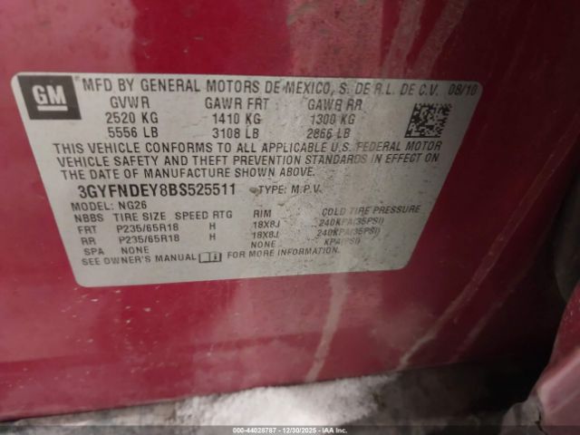 2011 CADILLAC SRX 3GYFNDEY8BS525511 Photo 8