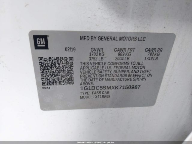 2019 CHEVROLET CRUZE 1G1BC5SMXK7150987 Photo 8