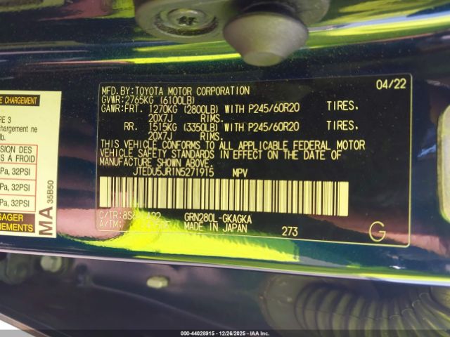 2022 TOYOTA 4RUNNER JTEDU5JR1N5271915 Photo 8