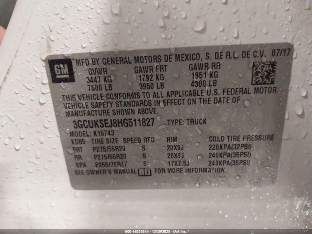 3GCUKSEJ8HG511827 Chevrolet Silverado 1500 1lz