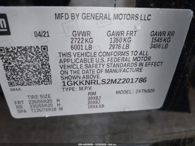 Aukcja sprzedaży 2021 Gmc Acadia Awd Sle, vin: 1GKKNRLS2MZ201786, numer aukcji: 44028956