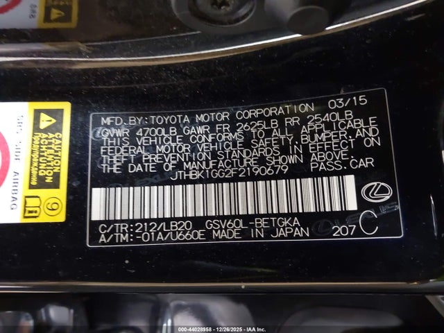 Продажа на аукционе авто 2015 Lexus Es 350, vin: JTHBK1GG2F2190679, номер лота: 44028958