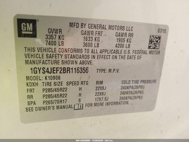 2011 CADILLAC ESCALADE ESV 1GYS4JEF2BR116356 Photo 8