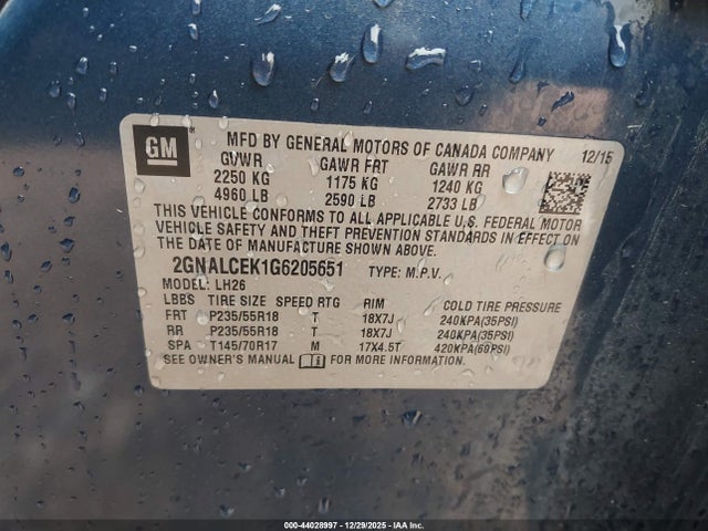 2GNALCEK1G6205651 Chevrolet EQUINOX LT