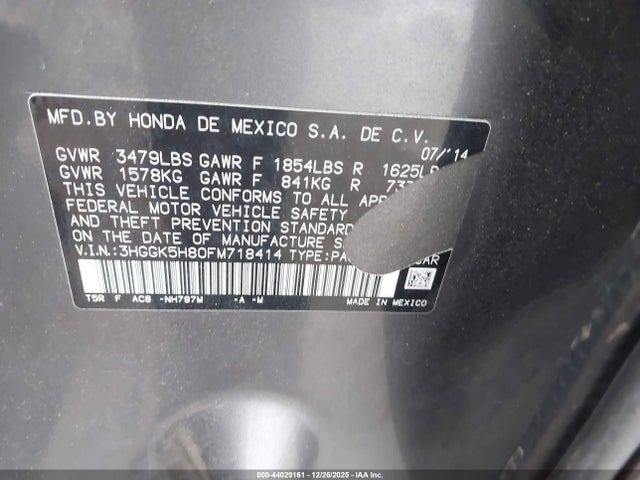 3HGGK5H80FM718414 Honda Fit Ex/ex-l