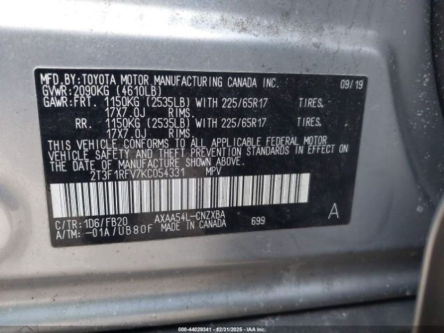 2019 TOYOTA RAV4 2T3F1RFV7KC054331 Photo 8