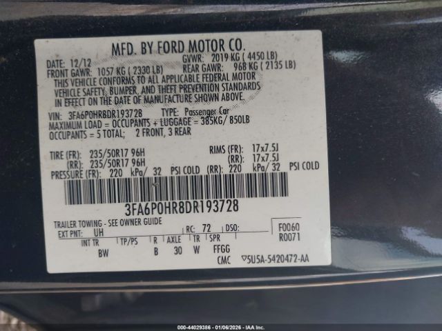 2013 FORD FUSION 3FA6P0HR8DR193728 Photo 8