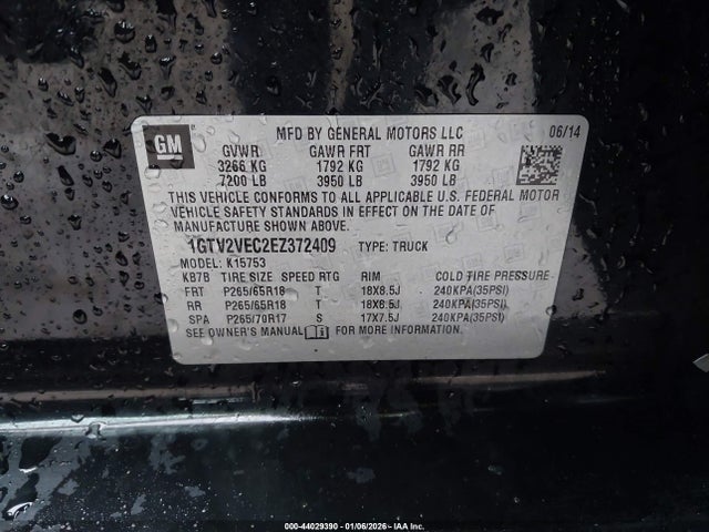 Продажа на аукционе авто 2014 Gmc Sierra 1500 Slt, vin: 1GTV2VEC2EZ372409, номер лота: 44029390
