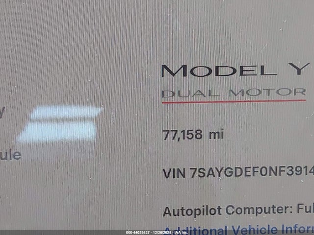 7SAYGDEF0NF391410 Tesla Model Y Performance Dual Motor All-wheel Drive