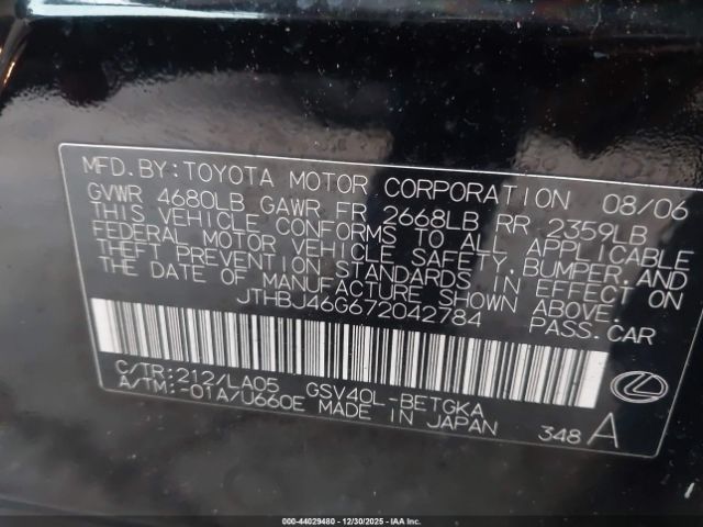 2007 LEXUS ES 350 JTHBJ46G672042784 Photo 8