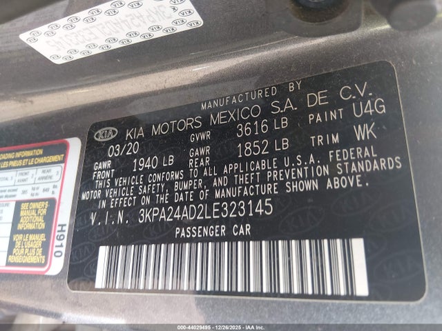 3KPA24AD2LE323145 KIA RIO S