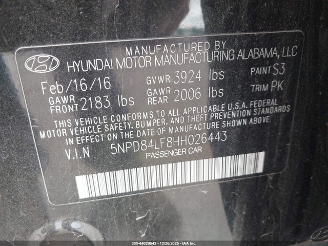 5NPD84LF8HH026443 Hyundai ELANTRA SE
