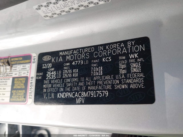 KNDPNCAC8M7917579 KIA Sportage Ex