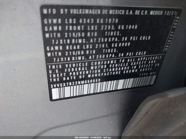 2022 VOLKSWAGEN TAOS 3VVSX7B22NM050559 Photo 8