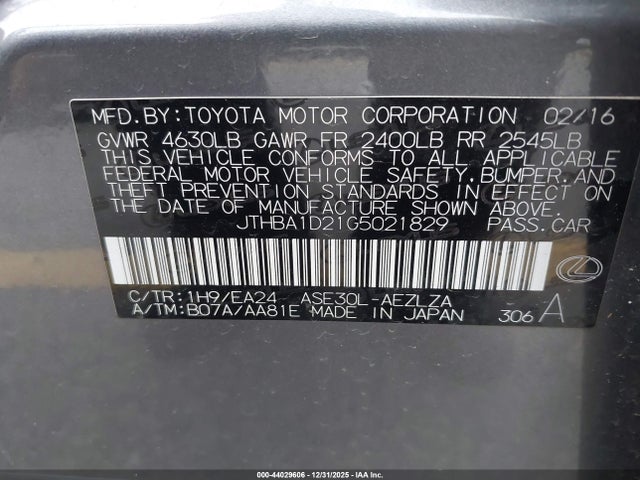 Aukcja sprzedaży 2016 Lexus Is 200t, vin: JTHBA1D21G5021829, numer aukcji: 44029606