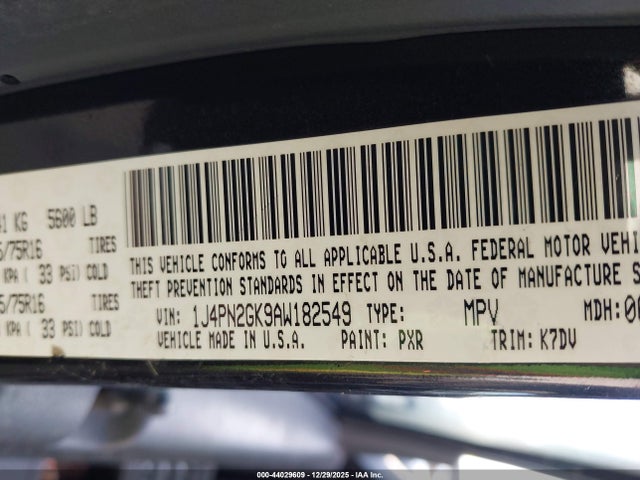 44029609 :رقم المزاد ، 1J4PN2GK9AW182549 vin ، 2010 Jeep Liberty Sport مزاد بيع