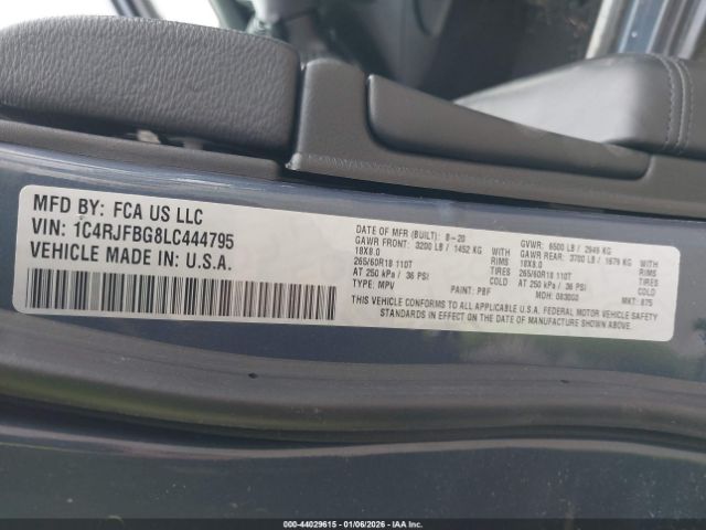 2020 JEEP GRAND CHEROKEE 1C4RJFBG8LC444795 Photo 8