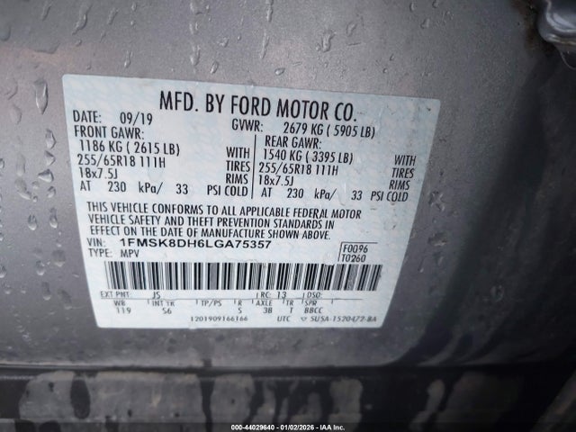 Ford EXPLORER XLT 2020 1FMSK8DH6LGA75357 Image 9