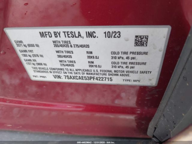2023 TESLA MODEL X 7SAXCAE53PF422715 Photo 8