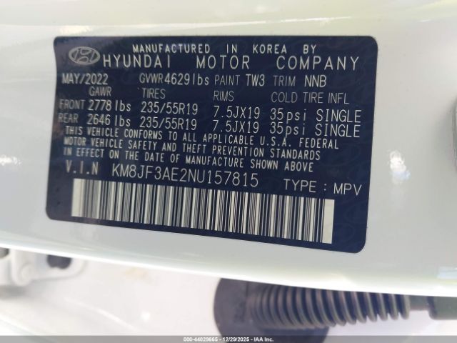 2022 HYUNDAI TUCSON KM8JF3AE2NU157815 Photo 8