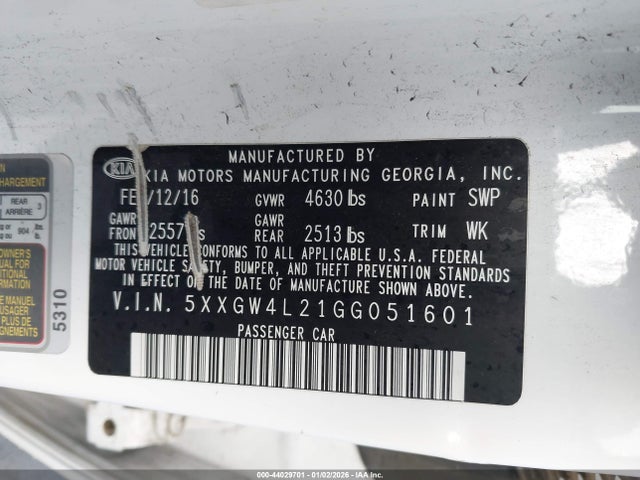 5XXGW4L21GG051601 KIA Optima Sx Turbo
