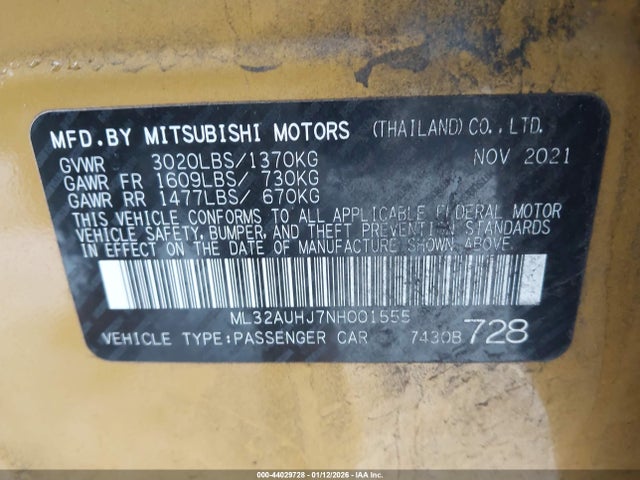 2022 MITSUBISHI MIRAGE ML32AUHJ7NH001555 Photo 8