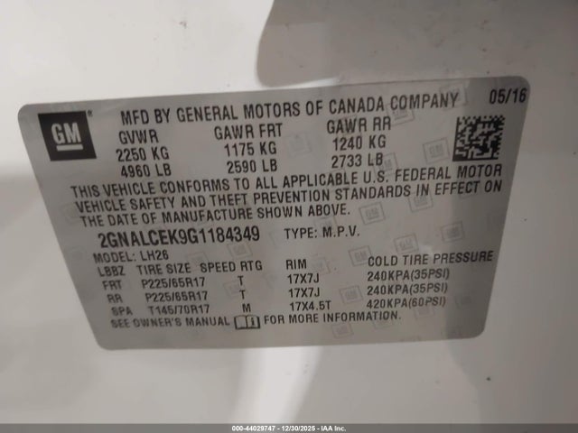 Chevrolet EQUINOX LT 2016 2GNALCEK9G1184349 Image 9