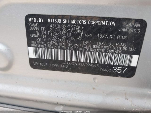 2020 MITSUBISHI OUTLANDER SPORT JA4AR3AU8LU024566 Photo 8