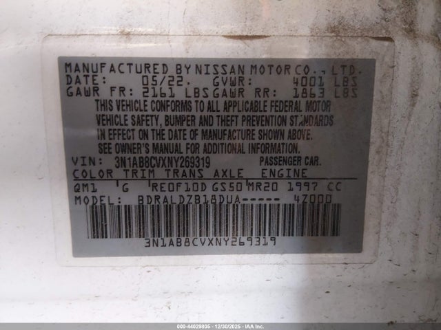 3N1AB8CVXNY269319 Nissan Sentra Sv Xtronic Cvt