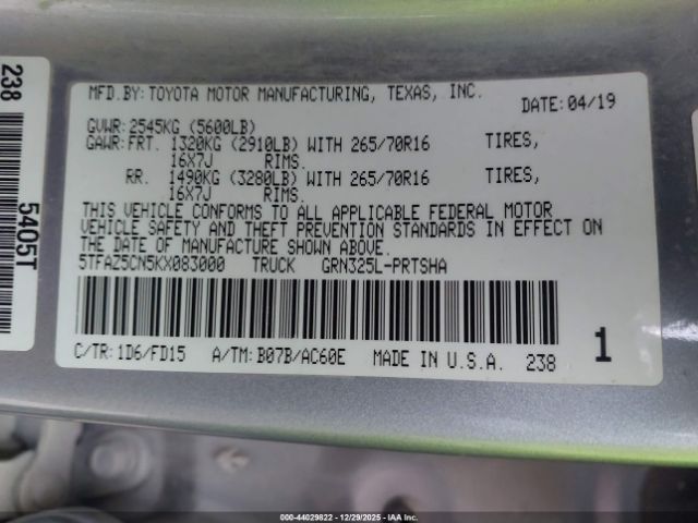 2019 TOYOTA TACOMA 5TFAZ5CN5KX083000 Photo 8