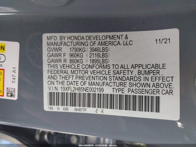 2022 HONDA CIVIC 19XFL2H85NE002199 Photo 8