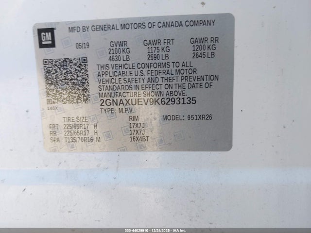 2GNAXUEV9K6293135 Chevrolet EQUINOX LT