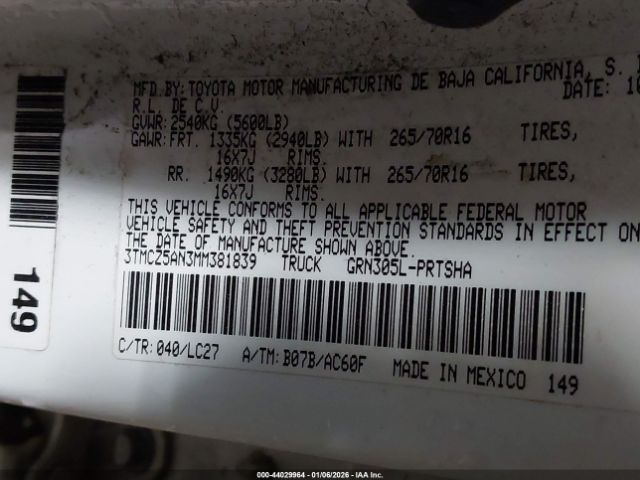 2021 TOYOTA TACOMA 3TMCZ5AN3MM381839 Photo 8