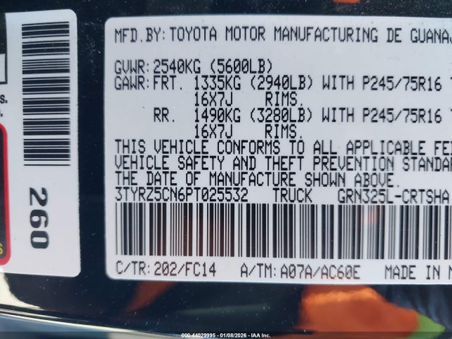 3TYRZ5CN6PT025532 Toyota Tacoma Sr5 V6