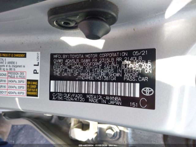 2021 TOYOTA COROLLA JTND4MBE1M3138104 Photo 8