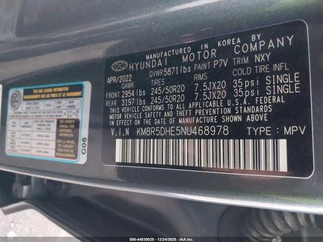 Hyundai Palisade Limited 2022 KM8R5DHE5NU468978 Image 9