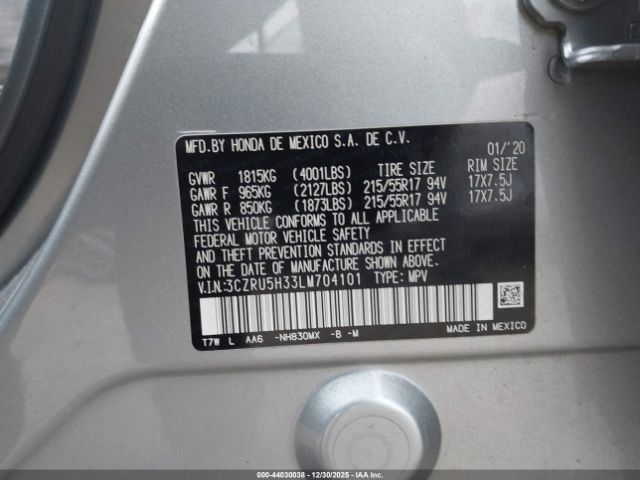 2020 HONDA HR-V 3CZRU5H33LM704101 Photo 8