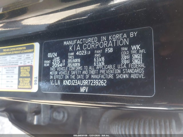 2024 Kia Soul Lx მანქანა იყიდება აუქციონზე, vin: KNDJ23AU9R7239262, აუქციონის ნომერი: 44030109